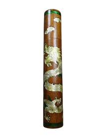 Chinese Huali Wood Inlay Shell Fortune Dragon Design Incense Tube