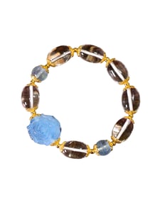 Hand Woven Beautiful Aquamarine Carved Flower & White Crystal Beads Bracelet