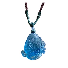 Beautiful Aquamarine Carved Flower Pendant