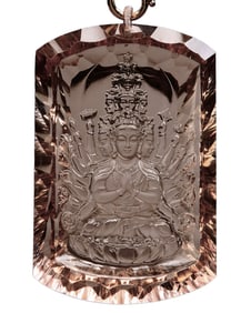 Beautiful Crystal Carved Thousand-hand Bodhisattva Pendant w Hand Woven Beads Necklace