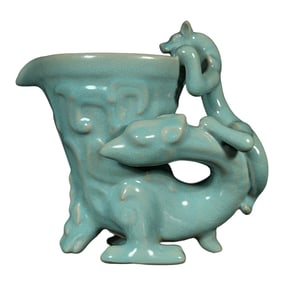 Chinese Ru Kiln Dragon Phoenix Porcelain Wine Cup