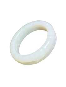 Inside Diameter 60mm Chinese Hetian Jade Carved Fortune Bamboo Bracelet