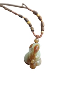 Chinese Hetian Jade Carved Snake Pendant w Hand Woven Necklace