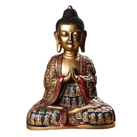 Tibetan Buddhism Colored Drawing Gilt Gold Copper Siddhartha Buddha Statue