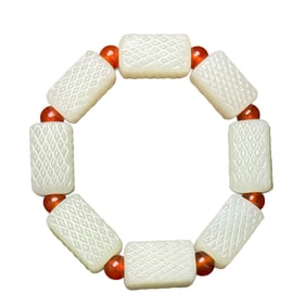 Hand Woven Chinese Hetian Jade Beads Bracelet