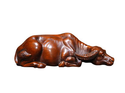 Vintage Chinese Boxwood Wood Carved Fortune Ox Statue: Vintage Chinese Boxwood Wood Carved Fortune Ox StatueDimension: 100 x 40 x 30 (mm)3.94 x 1.57 x 1.18 (inches) Weight: 0.11 lbs/ 51 g