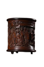 Vintage Chinese Bamboo Carved Figure Brush Pot