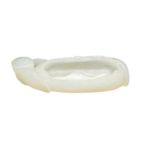 Superb Chinese Hetian Jade Carved Lotus Leaf Brush Washer