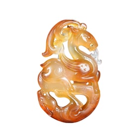 Openwork Chinese Agate Carved Fortune Beast Pendant