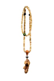 Vintage Bone Carved Fortune Kylin Pendant w Beads Necklace