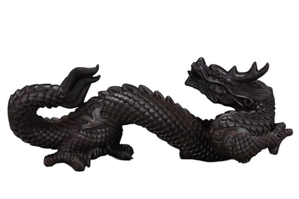 Vintage Chinese Chenxiang Wood Carved Fortune Dragon Statue