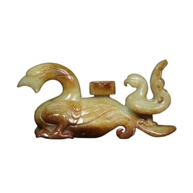 Vintage Chinese Hetian Jade Carved Phoenix Statue
