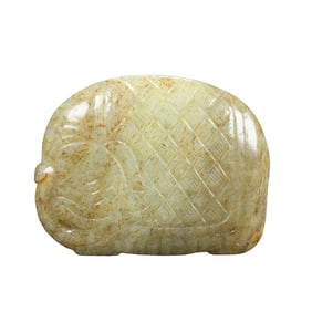 Vintage Chinese Hetian Jade Carved Elephant Belt Buckle