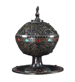 Chinese Bronze Inlay Silver Wires & Gems Incense Burner