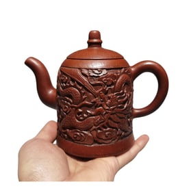 Chinese Yixing Zisha Clay Fortune Dragon Design Teapot w Artist Signed