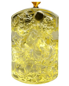 Exquisite Yellow Crystal Carved Fortune Dragon Pendant w Hand Woven Necklace