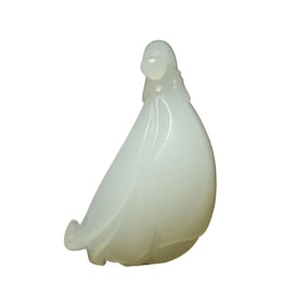 Chinese Hetian Jade Carved Orchid Pendant