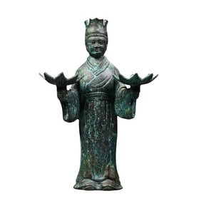 Vintage Chinese Bronze Figure Oil Lamp