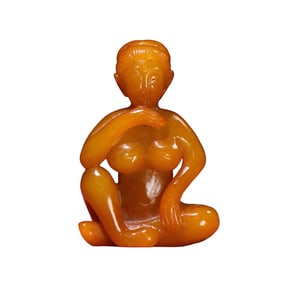 Chinese Hetian Jade Carved Beautiful Woman Statue