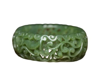 Openwork Chinese Green Hetian Jade Carved Flowers Bracelet