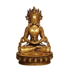 Vintage Chinese Gilt Gold Copper Amitayus Statue