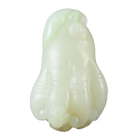 Chinese Hetian Jade Carved Chayote Pendant w Certificate