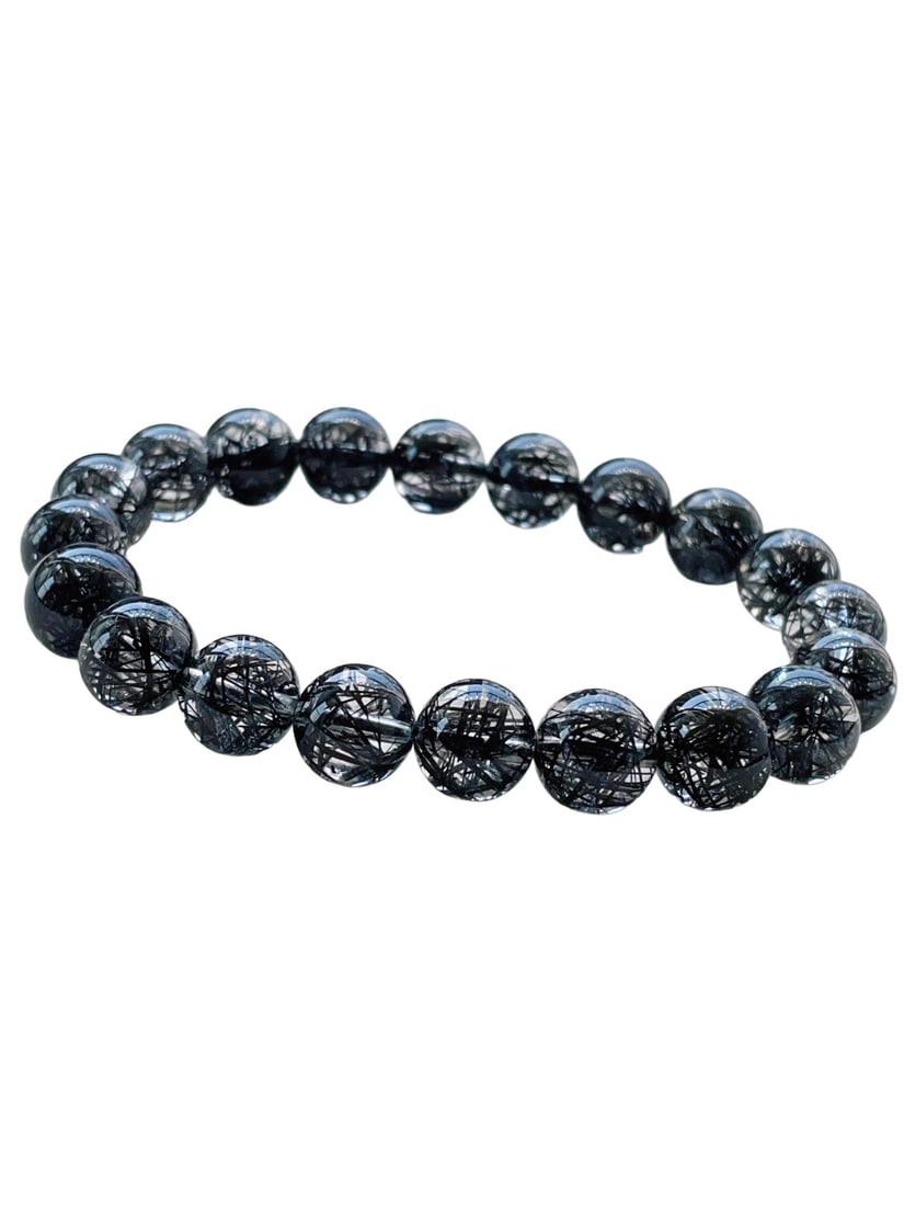 Beuatiful Black Rutilated Quartz Beads Bracelet: Beuatiful Black Rutilated Quartz Beads BraceletDimension: 9.5 (mm)3.19 x 2.12 x 0.79 (inches) Weight: 0.06 lbs/ 25.8 g