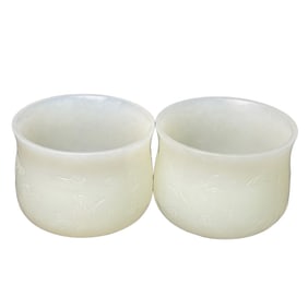 A Pair Superb Chinese White Hetian Jade Wine Cup