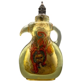 Old Chinese Peking Glass Inside Painting Divine Beast Design Snuff Bottle w Stopper