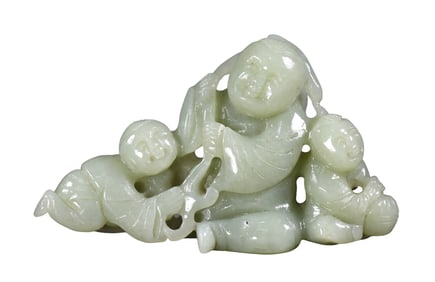 Chinese Hetian Jade Carved Kid Statue