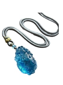 Beautiful Aquamarine Carved Dragon Turtle Pendant w Hand Woven Necklace