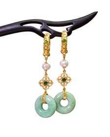 A Pair Beautiful 925 Silver Inlay Jadeite Earring