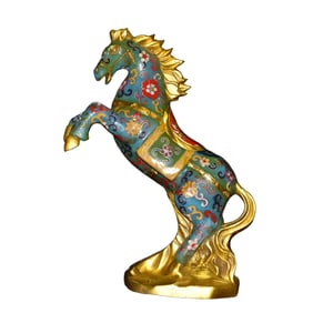 Vintage Chinese Gilt Gold Copper Cloisonne Fortune Horse Statue