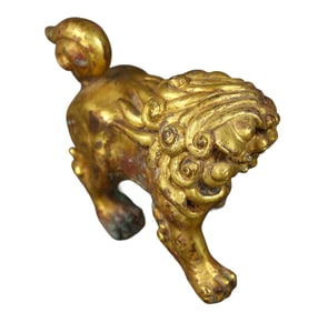 Vintage Chinese Git Gold Copper Fortune Lion Statue
