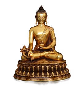 Vintage Gilt Gold Copper Medicine Buddha Statue