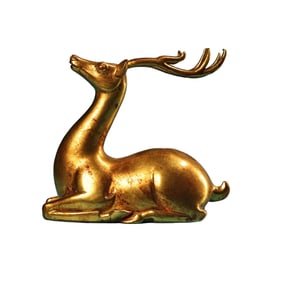 Vintage Chinese Gilt Gold Copper Fortune Deer Statue