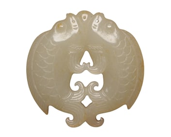 Chinese Hetian Jade Carved Double Fish Pendant