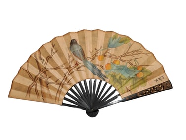 Chinese Watercolour On Xuan Paper Flowers Bird Painting Fan