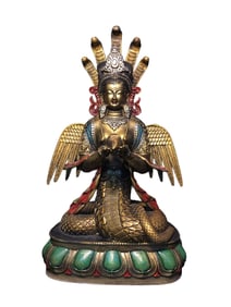 Tibetan Colored Drawing Gilt Gold Copper Nagarjuna Statue