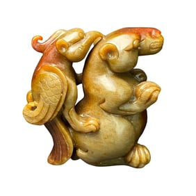 Vintage Chinese Hetian Jade Carved Bear & Eagle Statue