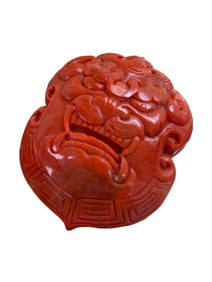 Superb Chinese Nanhong Agate Carved Fortune Beast Belt Buckle