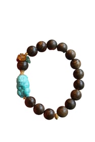Hand Woven Chenxiang Wood & Turquoise Beads Bracelet