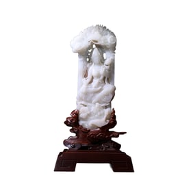 Exquisite Chinese White Hetian Jade Carved Kwan-yin Statue