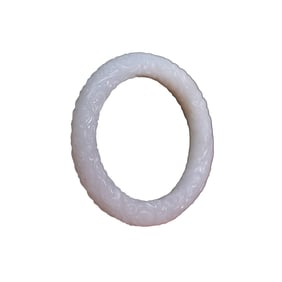 Inside Diameter 55mm Chinese White Hetian Jade Low Relief Dragon Bracelet