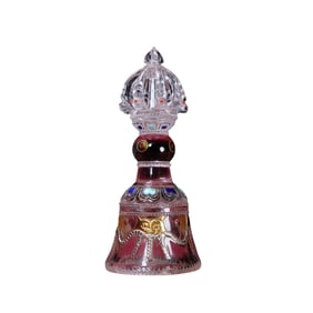 Exquisite Gilt Gold White Crystal Dharma-vessel Bell Statue