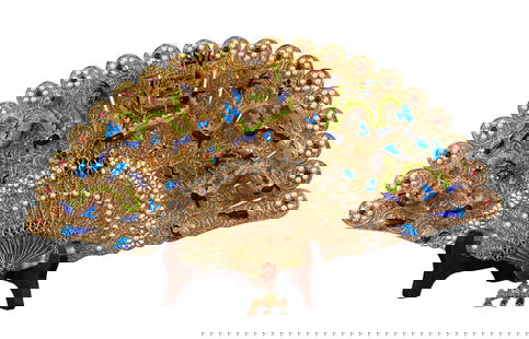 Exquisite Chinese Gold Wires Enamel Inlay Gems Fortune Dragon Fan Statue: Exquisite Chinese Gold Wires Enamel Inlay Gems Fortune Dragon Fan StatueDimension: 460 x 250 x 40 (mm) 18.11 x 9.84 x 1.57 (inches) Weight: 2.25 lbs/ 1020 g