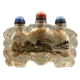Old Chinese Peking Glass Inside Painting Mountain River Scene Design Snuff Bottle w Stopper