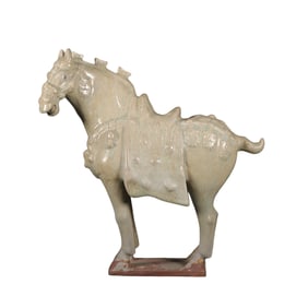 Vintage Chinese Ru Kiln Celeste Glaze Fortune Horse Porcelain Statue