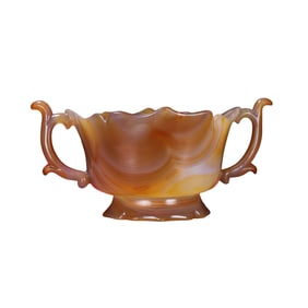Superb Chinese Agate Carved Double Ear Wine Cup