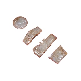 A Set Vintage Chinese Hetian Jade Carved Chi Dragon Sword Ornament